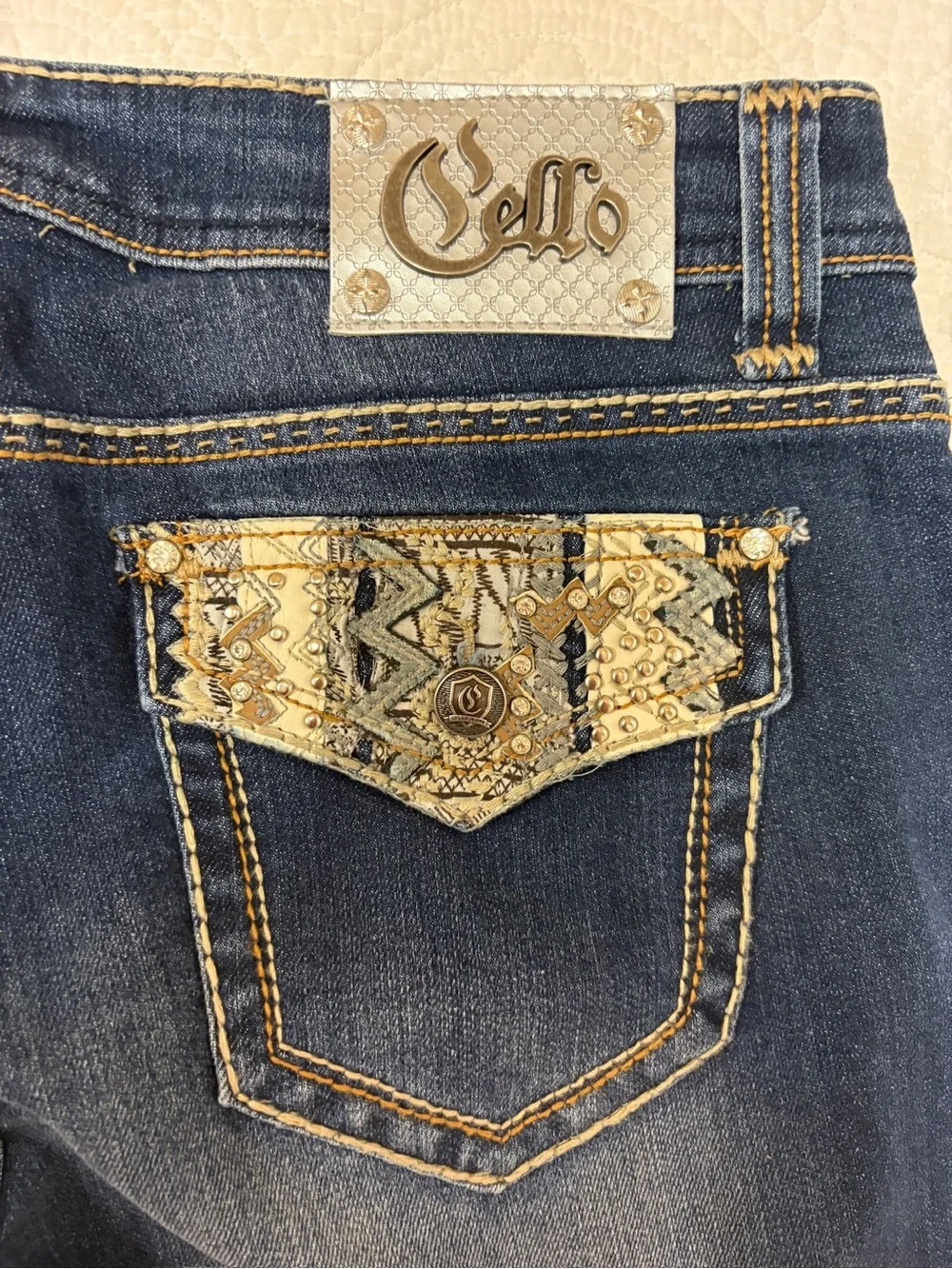 NWT Cello Jeans Size 13 Bootcut Dark Wash Embellished Studded Y2K Western Denim